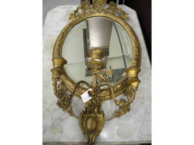 Appraisal: Early Mirror with Triple Candle Sconce gesso from Reynolds estate