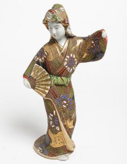 Appraisal: Japanese Satsuma Porcelain Dancing Geisha Figurine Japanese Satsuma porcelain figure