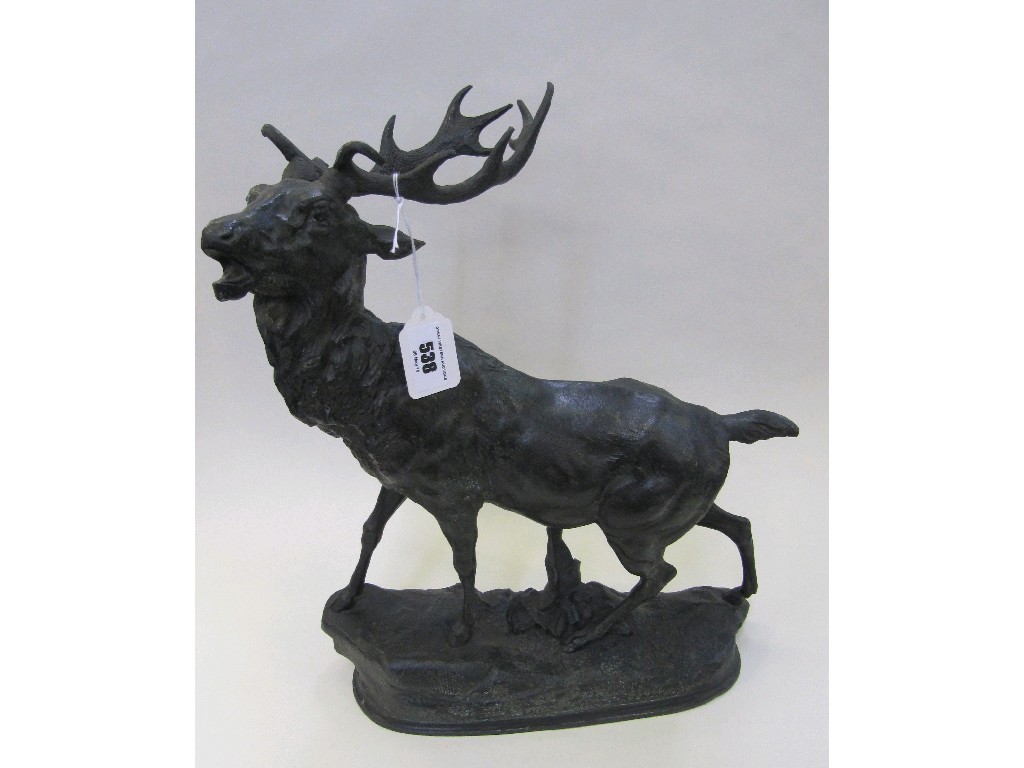 Appraisal: Spelter figure of a stag and a pair of gilt