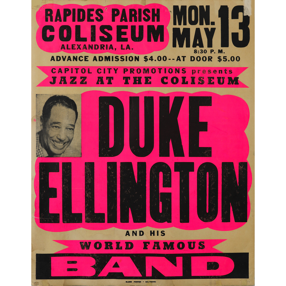 Appraisal: CONERT POSTER DUKE ELLINGTON AND HIS WORLD FAMOUS BAND Jazz