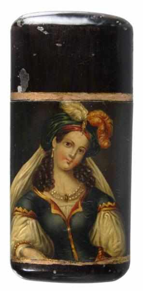 Appraisal: Handpainted Portrait Metal Cigar Case Description Circa Some paint flaking