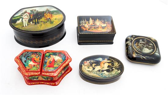 Appraisal: Sale Lot A Group of Five Russian Lacquer Boxes comprising