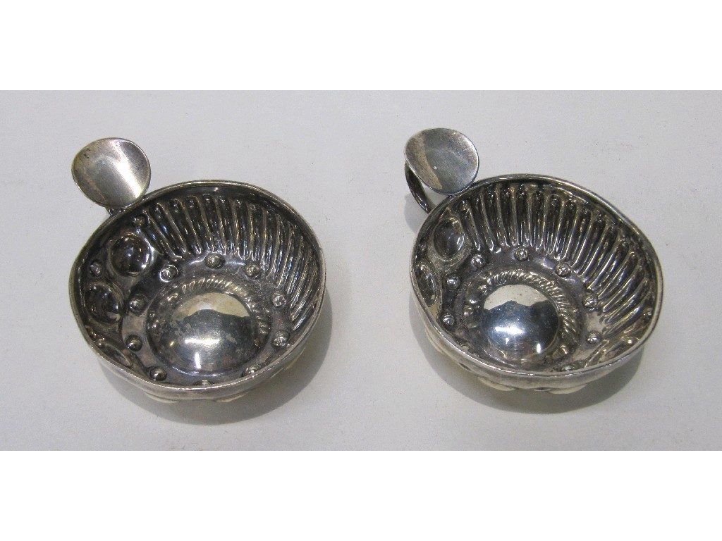 Appraisal: Pair of French white metal whisky tasters