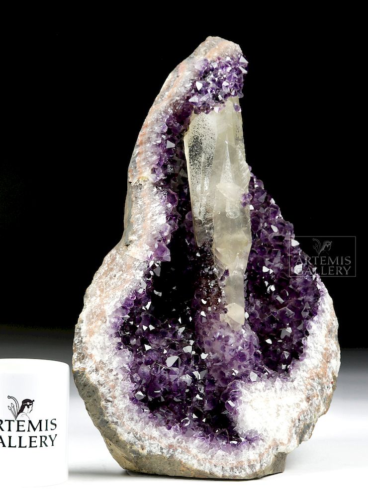 Appraisal: Gorgeous Amethyst Geode w Columnar Quartz Crystal South America Bolivia