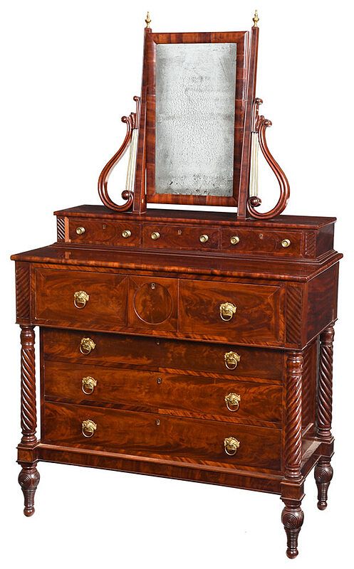 Appraisal: Fine American Classical Dresser with Mirror New England circa figured