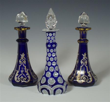 Appraisal: A pair of mid Victorian blue Bohemian glass perfume bottles