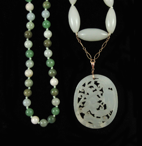 Appraisal: FOUR ARTICLES OF JADE JEWELRY including an - inch necklace