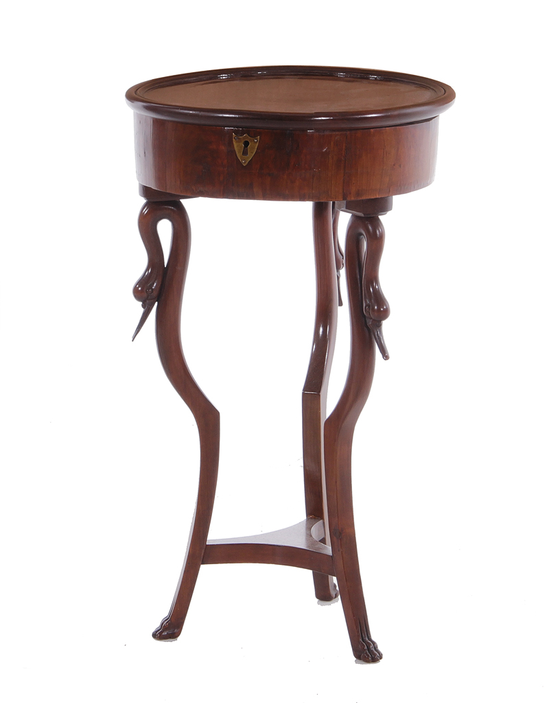 Appraisal: French Empire cherry work table early th century round hinged