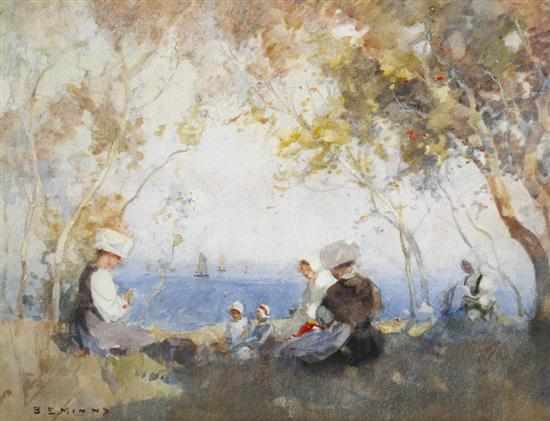 Appraisal: B E Minns - The Picnic watercolour signed 'B E