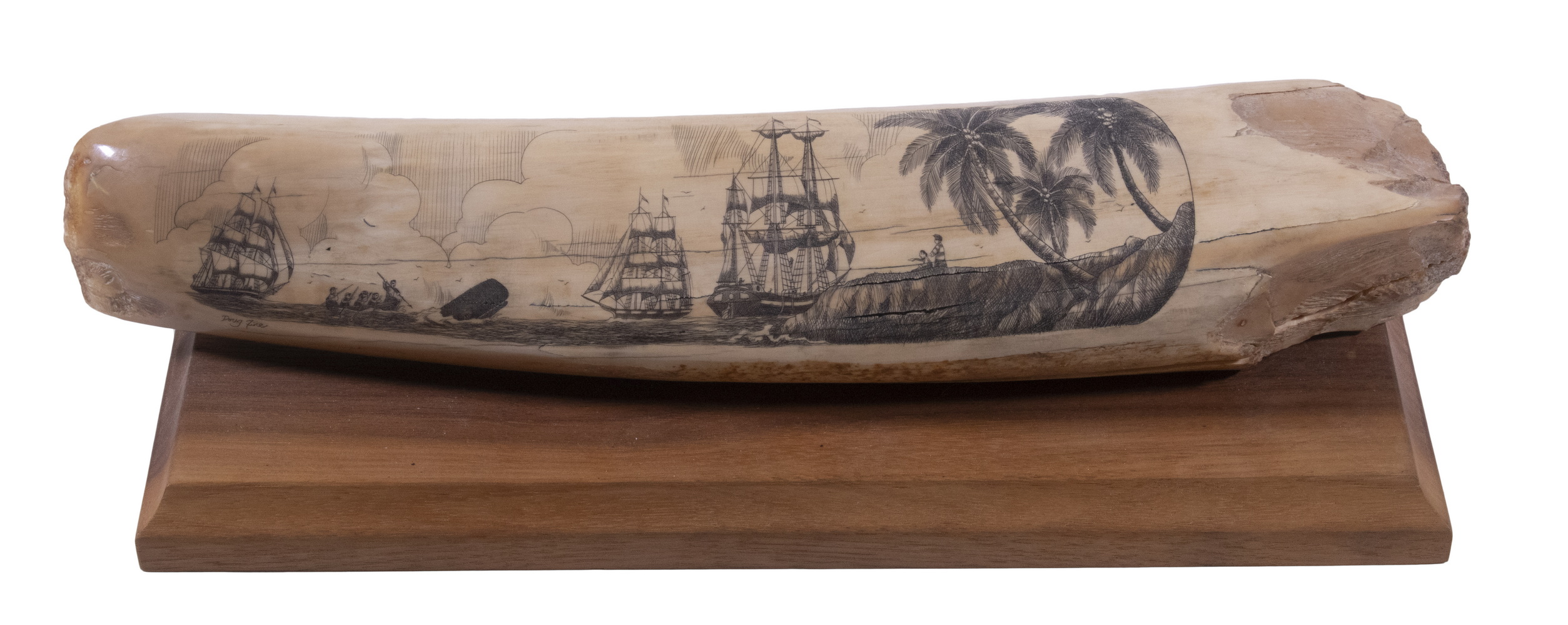 Appraisal: SCRIMSHAW WALRUS TUSK BY DOUG FINE Large Scrimshaw Decorated Tusk