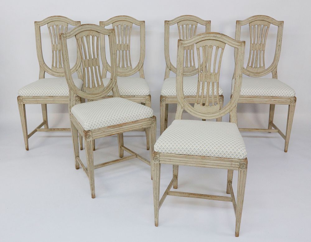 Appraisal: Set of Six Swedish Louis XVI Style Lime Washed Dining