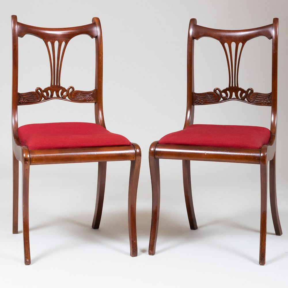 Appraisal: Pair of Regency Style Carved Mahogany Side Chairs x x