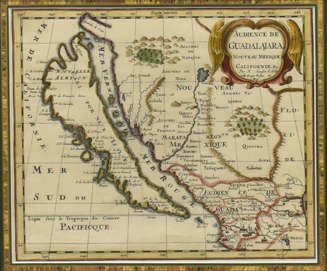 Appraisal: Framed hand-colored map Audience de Guadalajara Nouveau Mexique Californie c