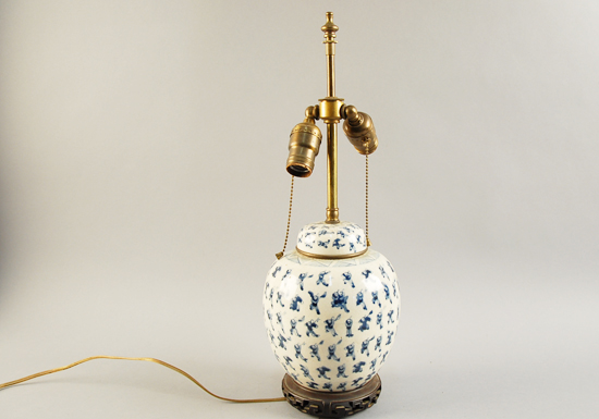 Appraisal: A Chinese Ginger Jar Lamp in a blue on ivory