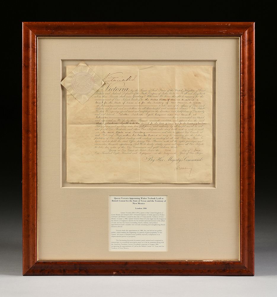 Appraisal: AN ANTIQUE AMBASSADORIAL DOCUMENT SIGNED BY QUEEN VICTORIA COMMISION OF