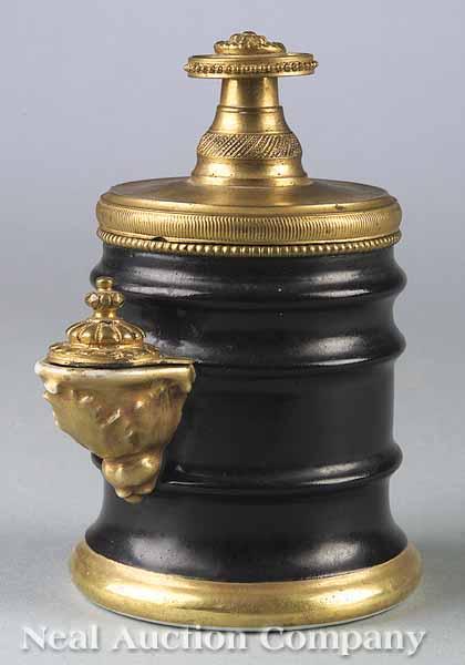 Appraisal: A Gilt-Bronze-Mounted Paris Porcelain Inkwell early th c finialed cover