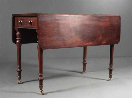 Appraisal: George IV mahogany drop leaf table circa with drawer at