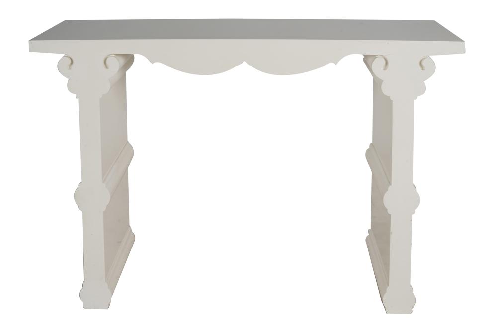 Appraisal: WHITE LACQUERED ALTAR TABLEmodern Condition with chips to edges and