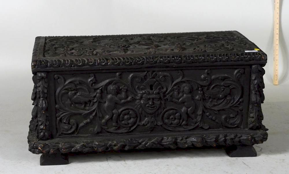 Appraisal: Early Continental Carved Chest Lid W Female Nude Early Continental