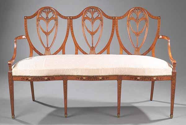 Appraisal: A Fine Edwardian Inlaid Satinwood Settee in the Hepplewhite Taste