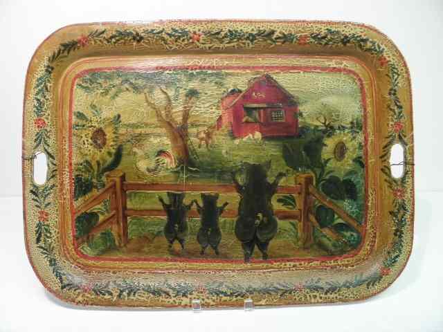 Appraisal: A th century hand painted toleware tray Measures '' long