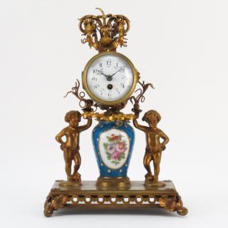 Appraisal: th Century French Bronze and Porcelain Figural Clock th Century