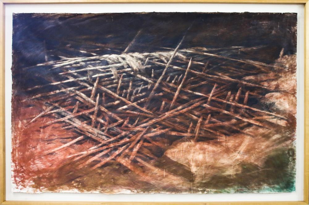 Appraisal: LARRY THOMAS B DESERT CONSTRUCTION raw pigment and charcoal on