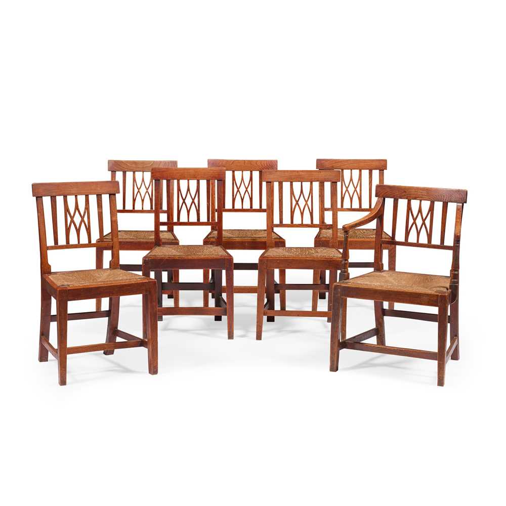 Appraisal: SET OF SEVEN GEORGE III ELM RUSH SEATED DINING CHAIRS