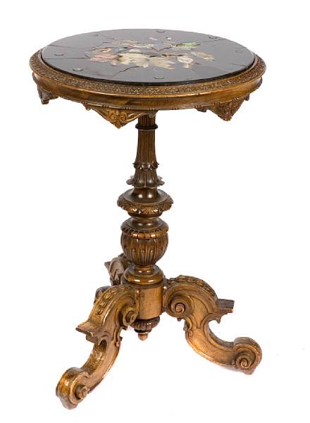 Appraisal: A Continental carved walnut and pietra dura occasional table height