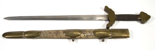 Appraisal: Chinese short sword in brass and shagreen scabbard cm in