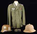 Appraisal: DESIRABLE DAK AFRIKA KORPS LOT First-model cloth-covered cork Pith helmet