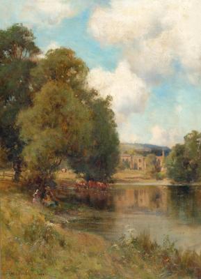 Appraisal: OWEN BOWEN The Wharfe at Bolton Abbey with Cattle Watering