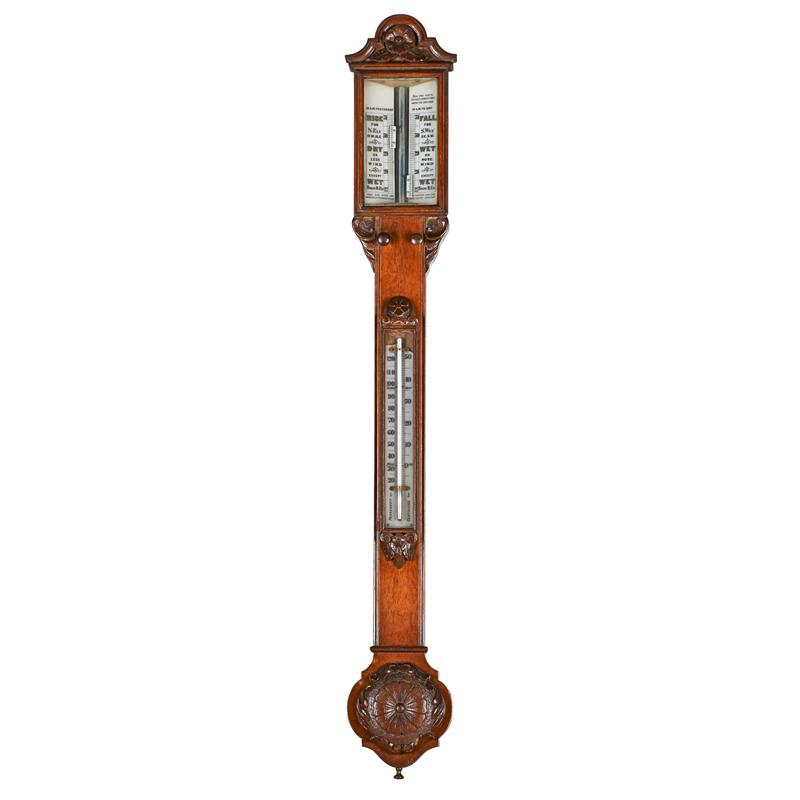 Appraisal: ENGLISH STICK BAROMETER Rosewood case with scroll pediment top ca