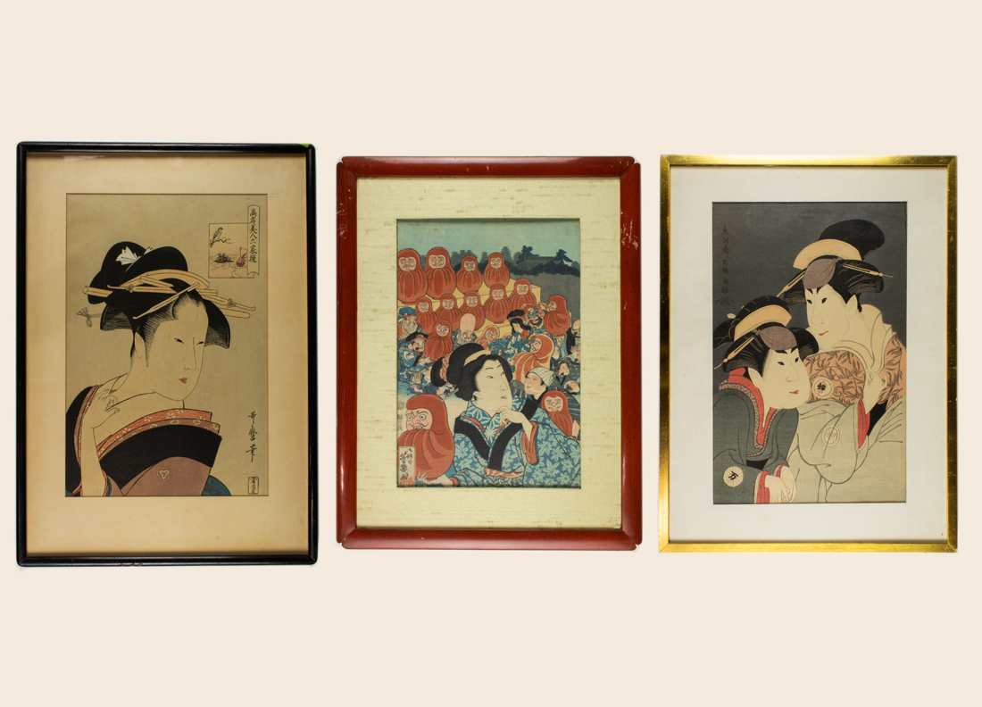 Appraisal: lot of Japanese woodblock prints depicting various bijins framed and