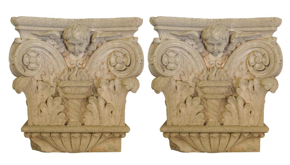 Appraisal: PAIR OF CAST CONCRETE ARCHITECTURAL CAPITALSeach Corinthian-style capital with a