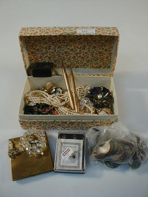 Appraisal: Costume jewellery compact small quantity of pre-decimal coins etc