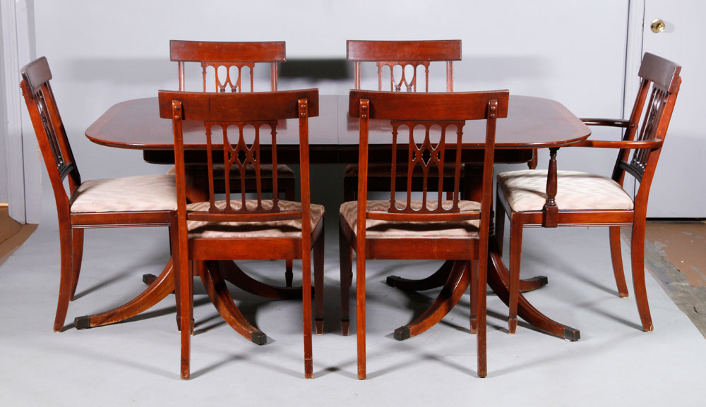 Appraisal: - Mahogany Dining Table and Chairs Custom dining table mahogany