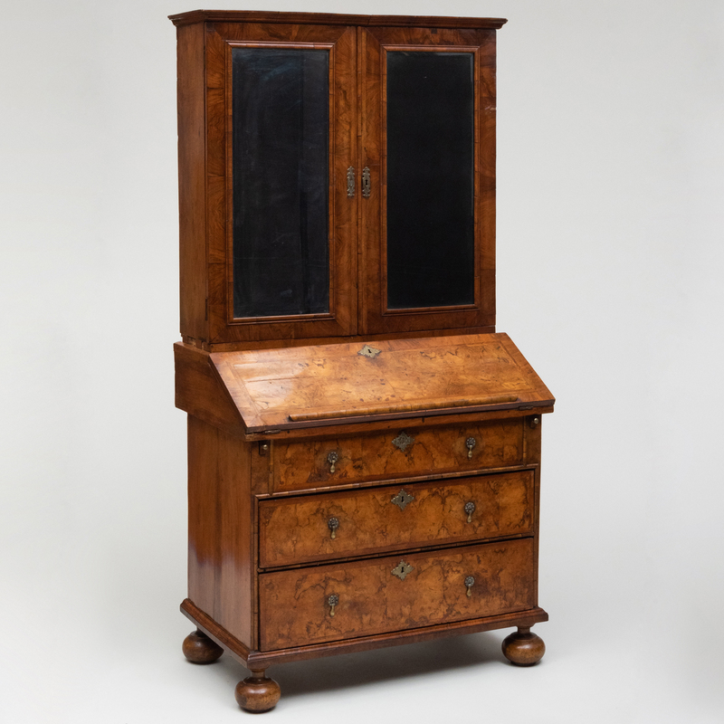 Appraisal: Queen Anne Walnut Bureau Bookcase The lock marked 'V R