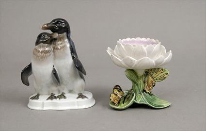 Appraisal: English Majolica Lotus-Form Salt Marked Together with a Rosenthal porcelain