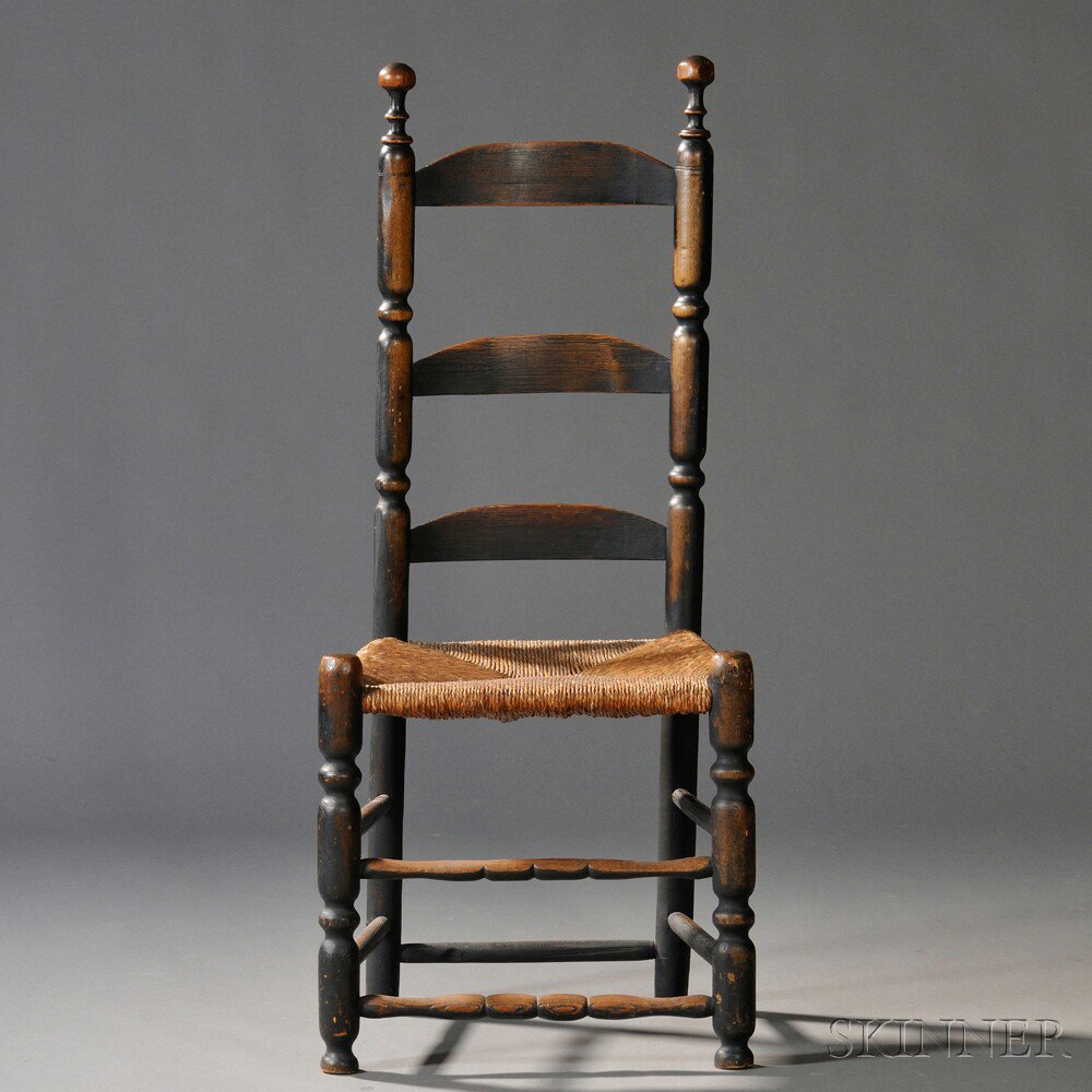 Appraisal: Black-painted Slat-back Side Chair New England early th century with