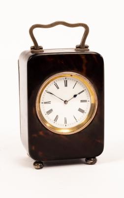 Appraisal: An Edwardian tortoiseshell cased clock the silver handle and mounts