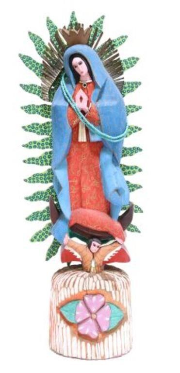 Appraisal: Folk art carved wood religious figure Our Lady of Guadalupe