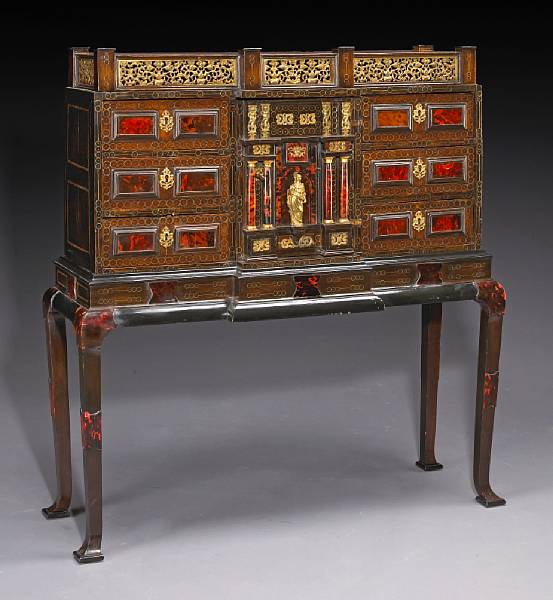 Appraisal: A Flemish Baroque brass inlaid and mounted walnut cabinet on