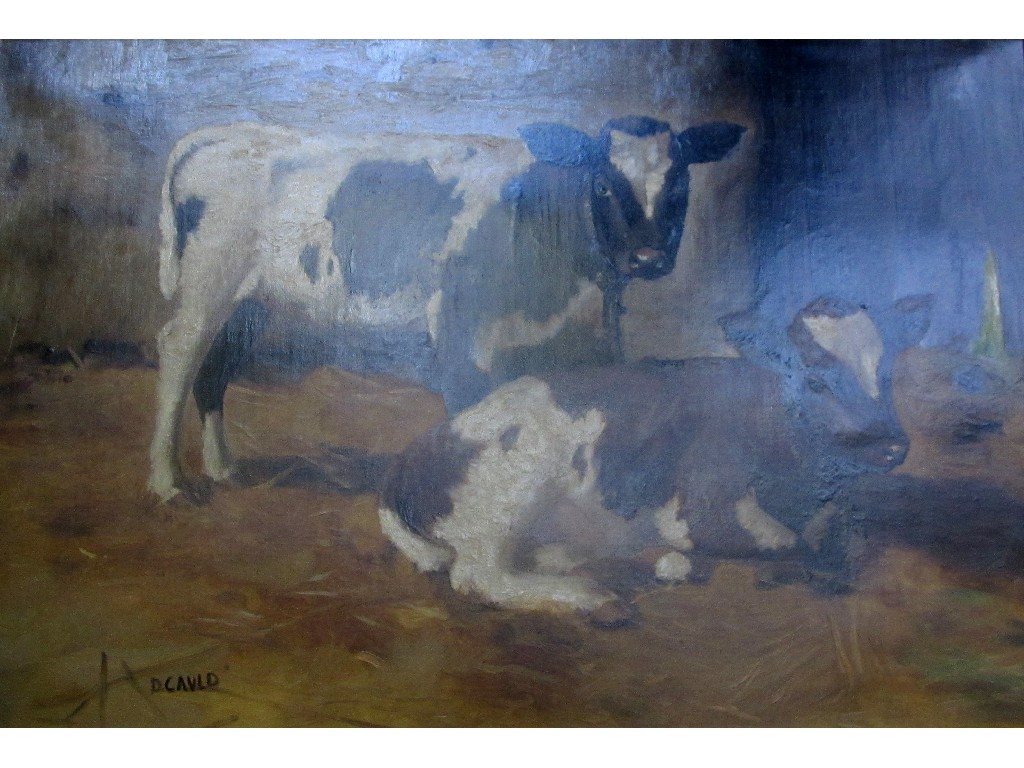 Appraisal: Oil on canvas copy 'Calves' after David Gauld