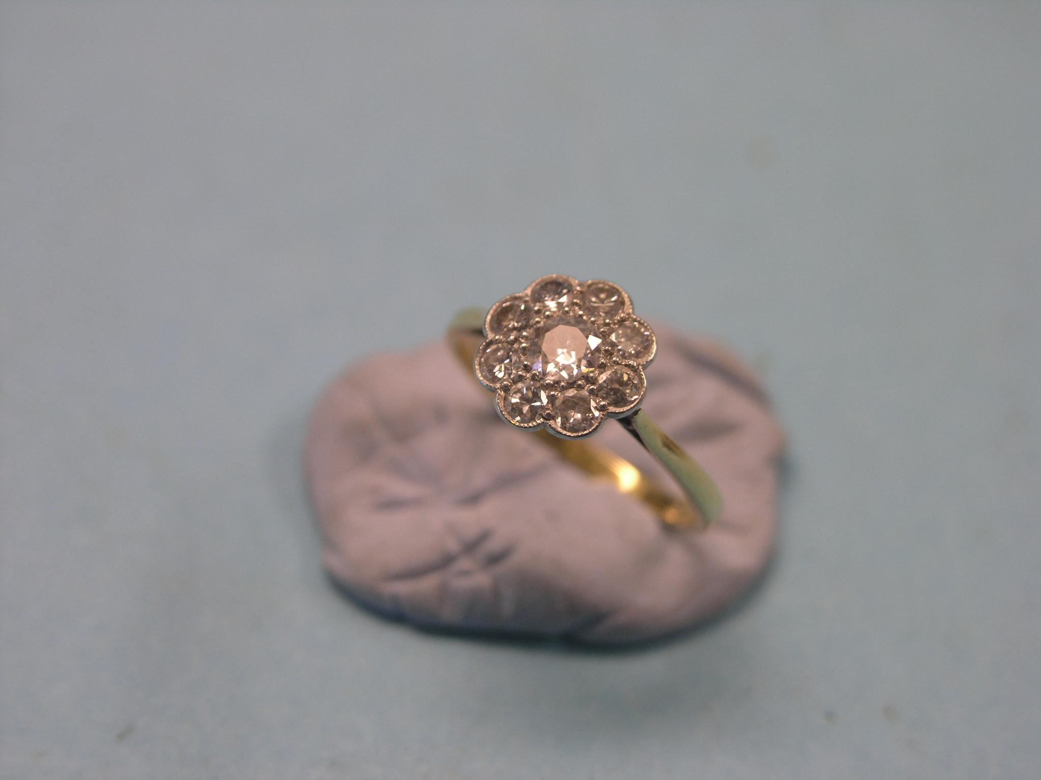 Appraisal: An ct gold and diamond cluster ring nine small diamonds