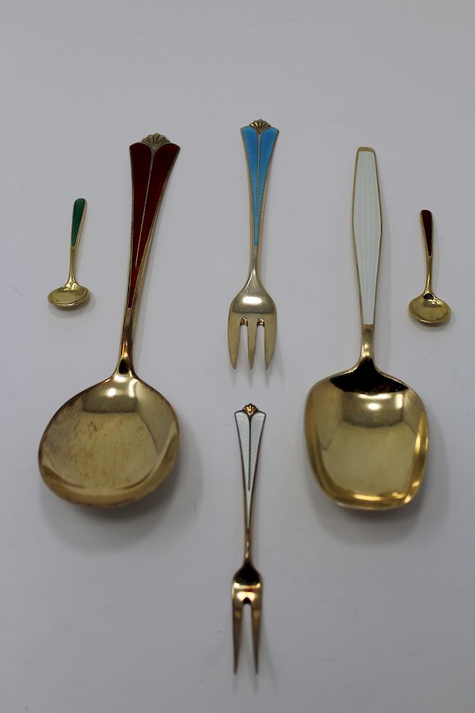 Appraisal: Assorted Sterling Enameled Utensils Assorted Sterling Enameled Utensils This lot