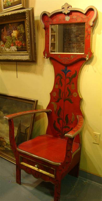 Appraisal: COUNTRY STYLE HALL TREE SEAT WITH MIRROR The red painted