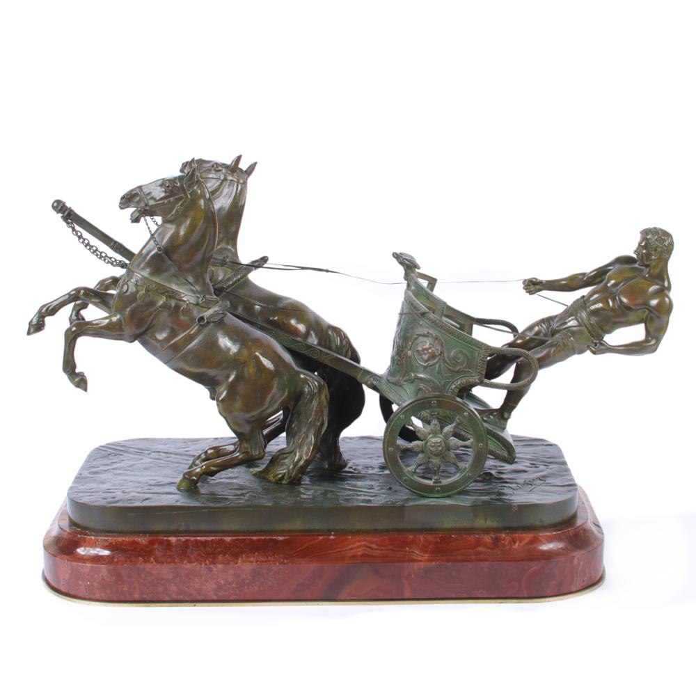 Appraisal: ARTHUR STRASSER FRENCH - ROMAN CHARIOTEER LARGE BRONZE GROUP H