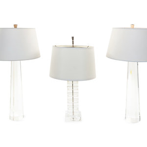 Appraisal: Three Lucite Lamps American th Century includes a pair of