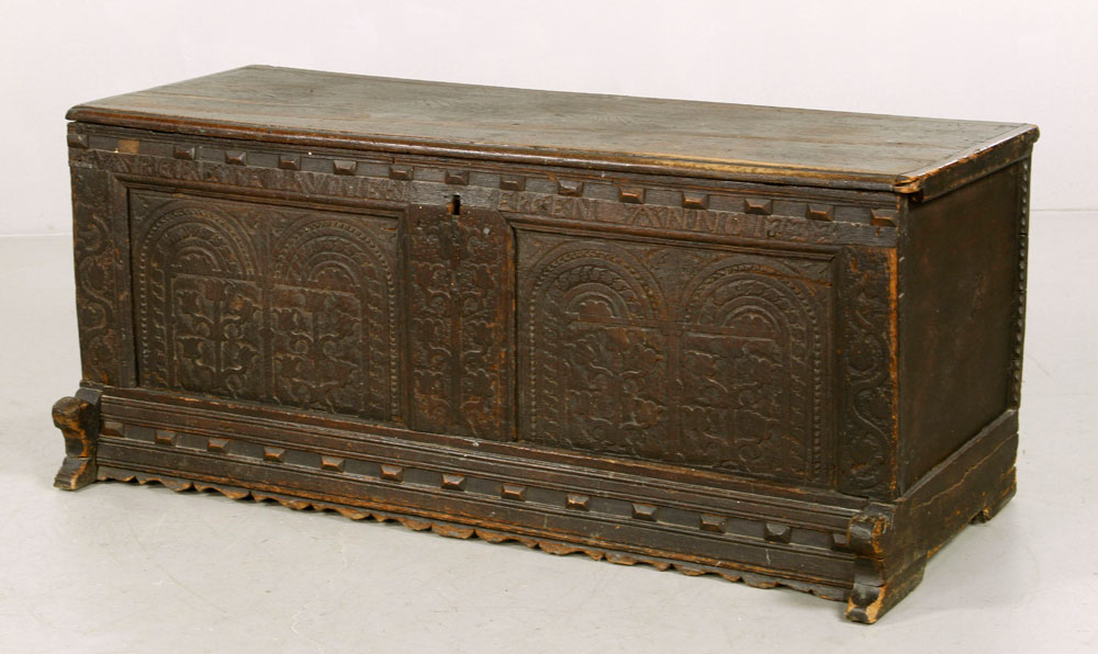 Appraisal: - th C German Oak Cassone German six-board cassone oak